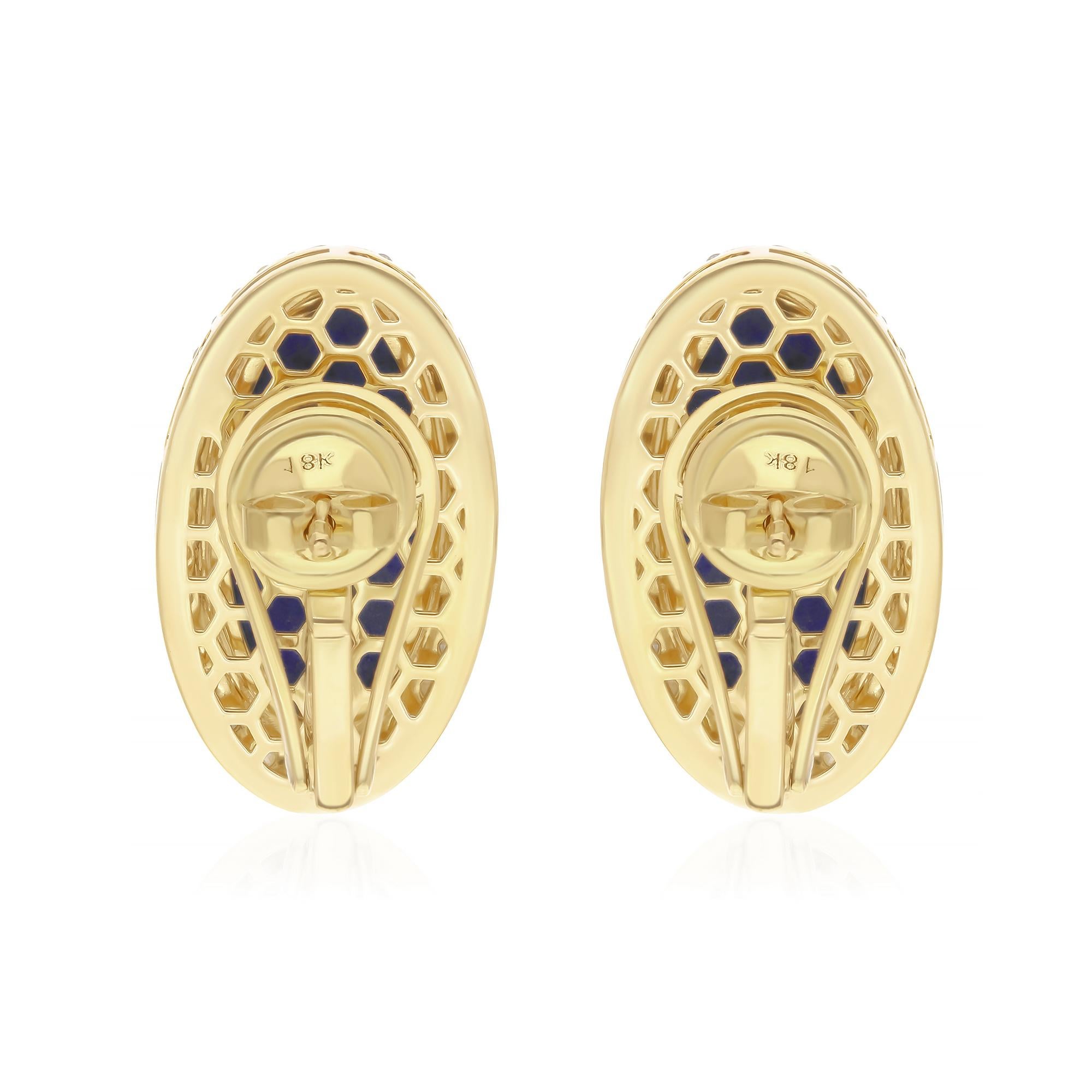 Natürliche ovale Lapis-Edelstein-Ohrringe SI/H Diamant 14 Karat Gelbgold-Schmuck im Zustand „Neu“ im Angebot in Diera, Dubai