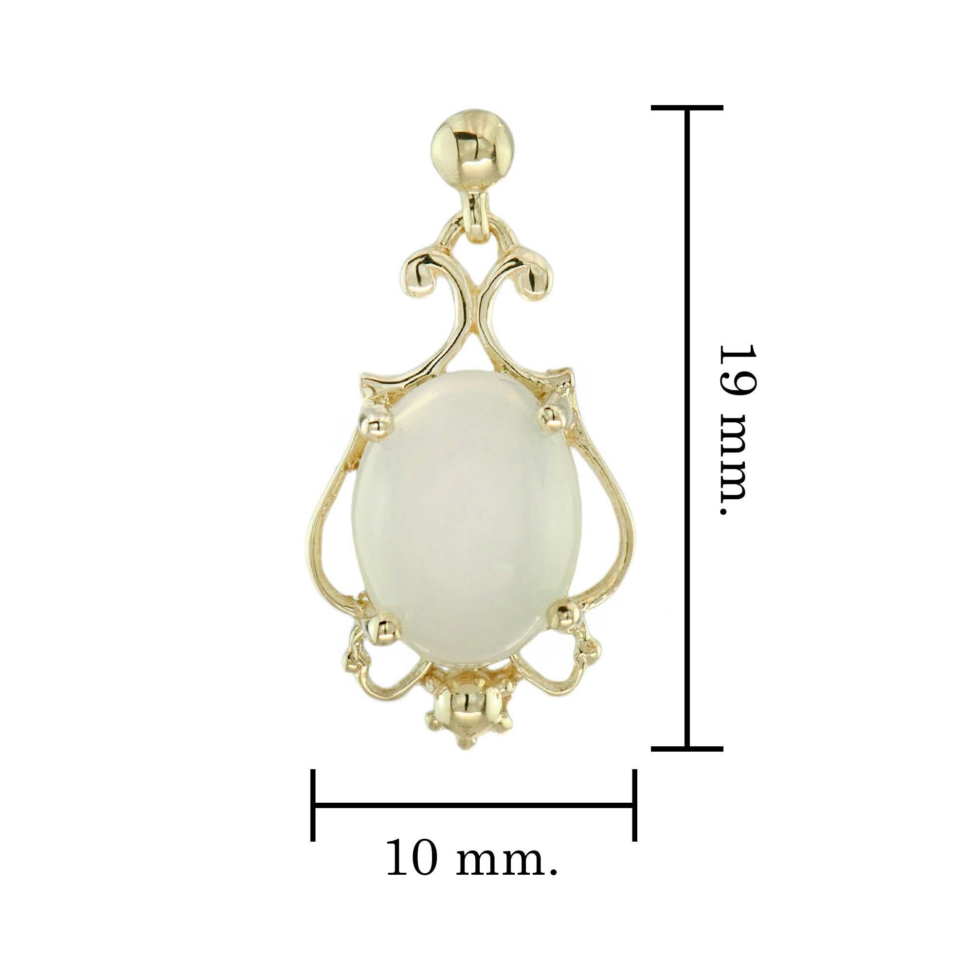 Natural Oval Moonstone Vintage Style Drop Earrings in Solid 9K Yellow Gold In New Condition For Sale In Bangkok, TH