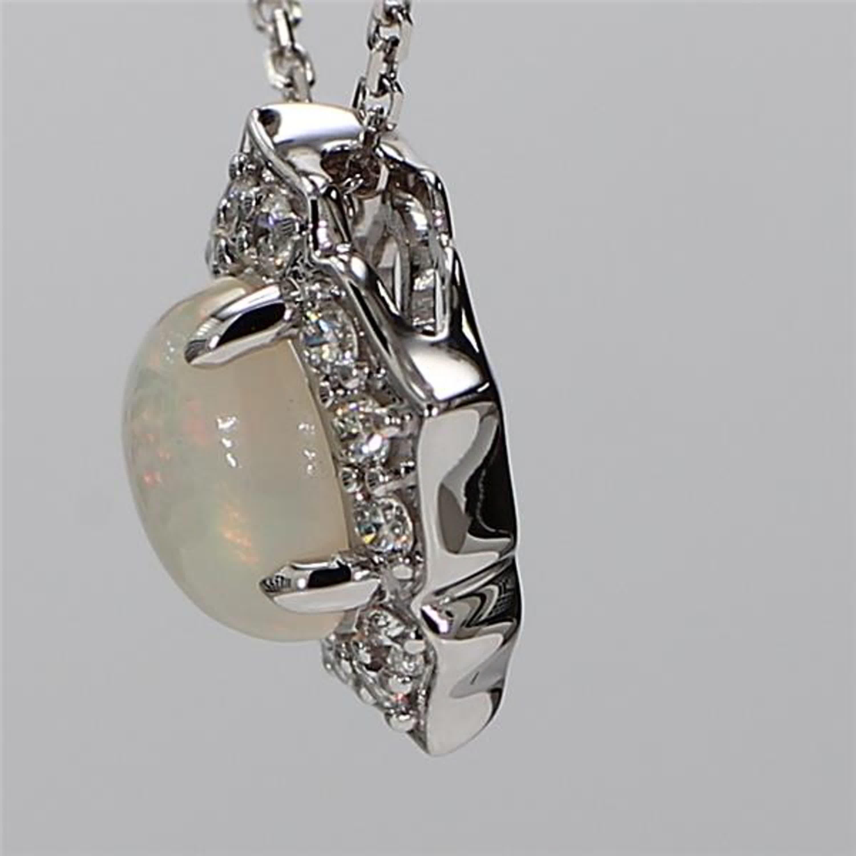 Contemporary Natural Oval Opal and White Diamond 1.14 Carat TW White Gold Drop Pendant