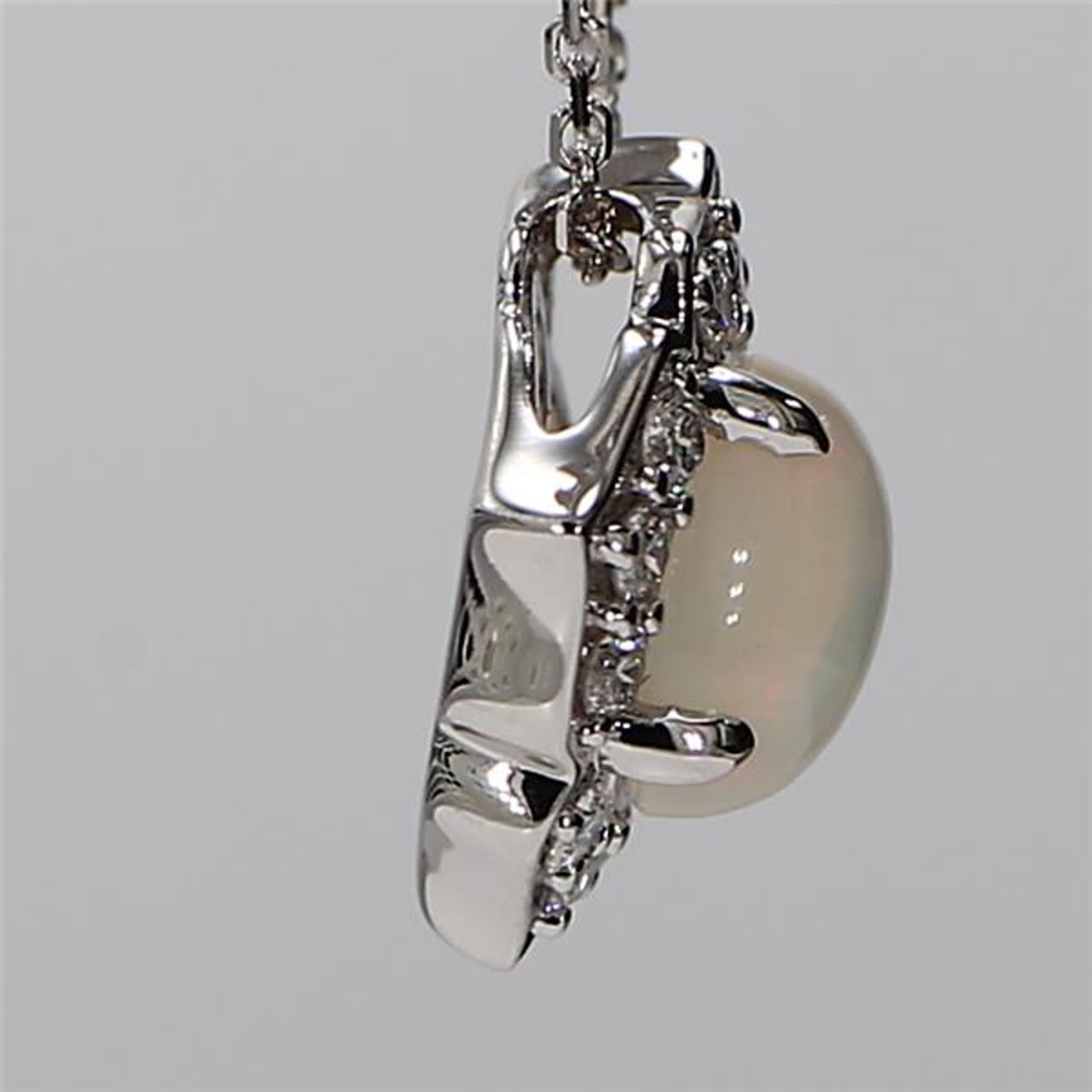 Women's Natural Oval Opal and White Diamond 1.14 Carat TW White Gold Drop Pendant