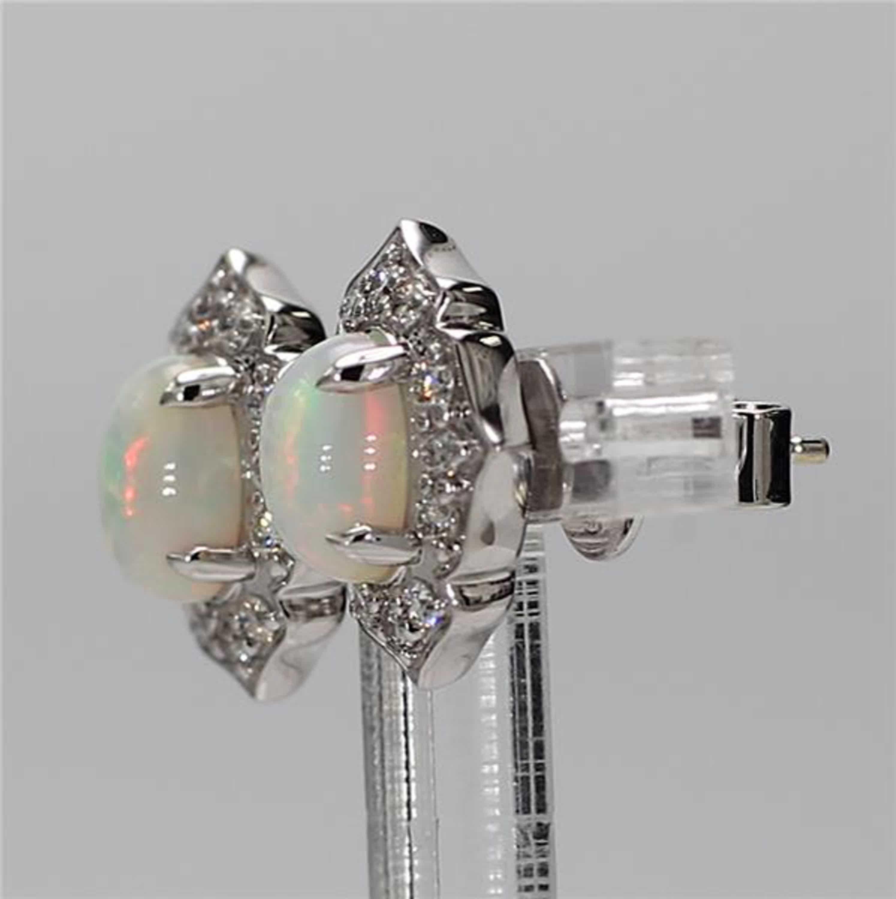 Contemporary Natural Oval Opal and White Diamond 1.57 Carat TW White Gold Stud Earrings