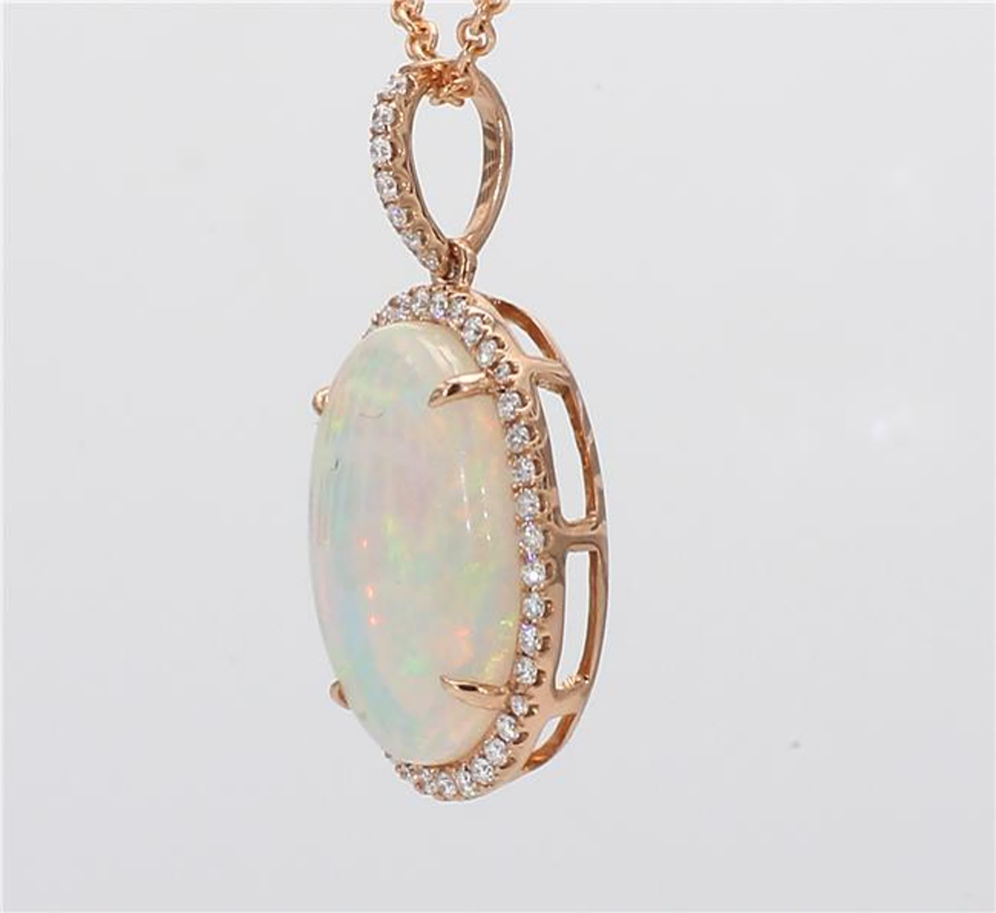 Contemporary Natural Oval Opal and White Diamond 3.30 Carat TW Rose Gold Drop Pendant
