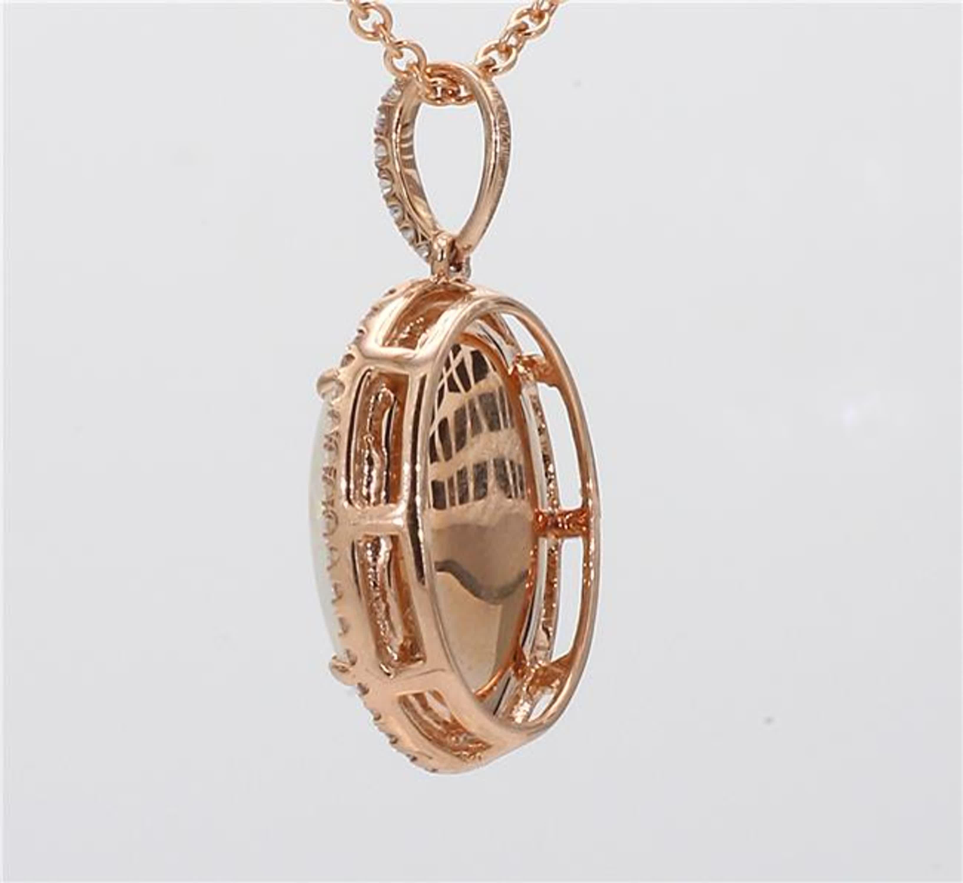 Oval Cut Natural Oval Opal and White Diamond 3.30 Carat TW Rose Gold Drop Pendant