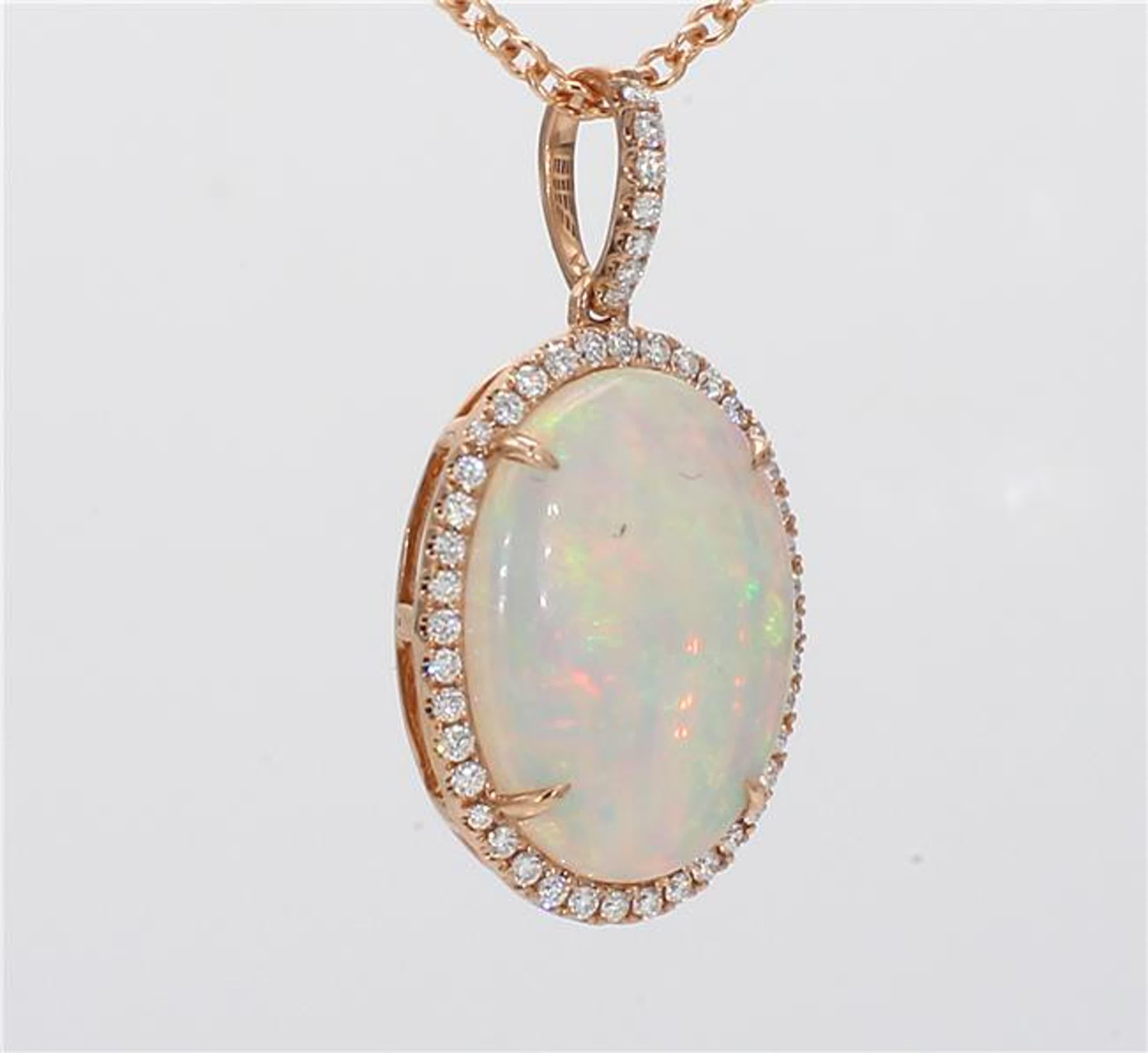 Natural Oval Opal and White Diamond 3.30 Carat TW Rose Gold Drop Pendant 1
