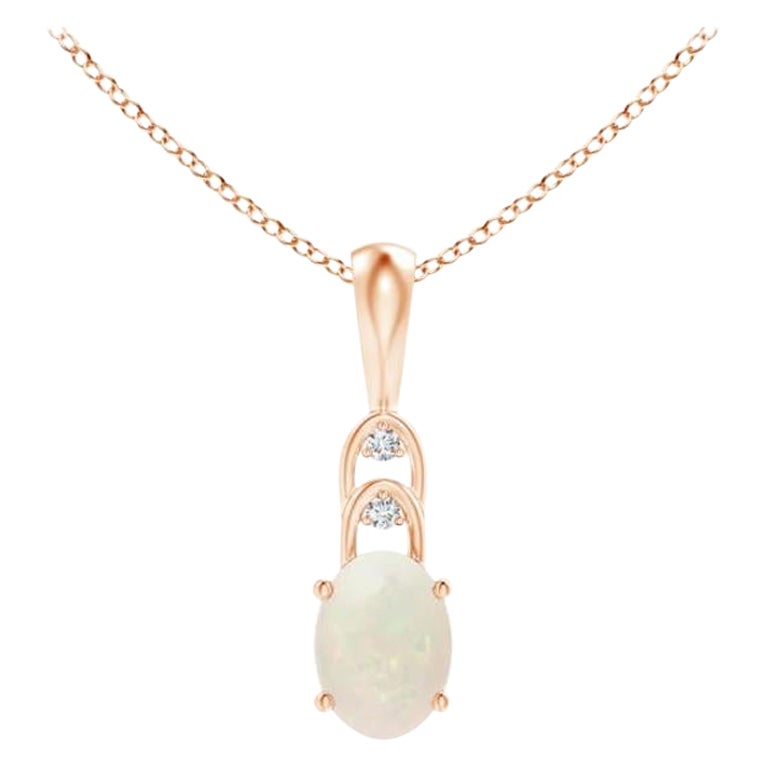 Pendentif solitaire en or rose 18 carats avec opale ovale naturelle et diamants