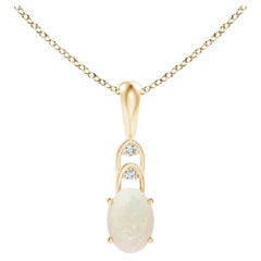 Natural Oval Opal Solitaire Pendant with Diamonds in 18K Yellow Gold