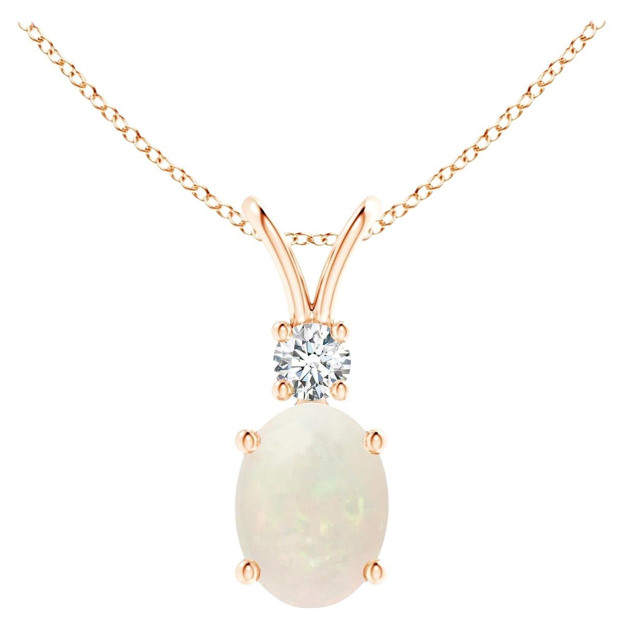 Pendentif V-Bale en or rose 14 carats avec opale ovale naturelle et diamants