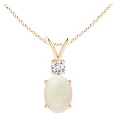 Pendentif V-Bale en or rose 14 carats avec opale ovale naturelle et diamants