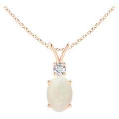 Pendentif V-Bale en or rose 18 carats avec opale ovale naturelle et diamants