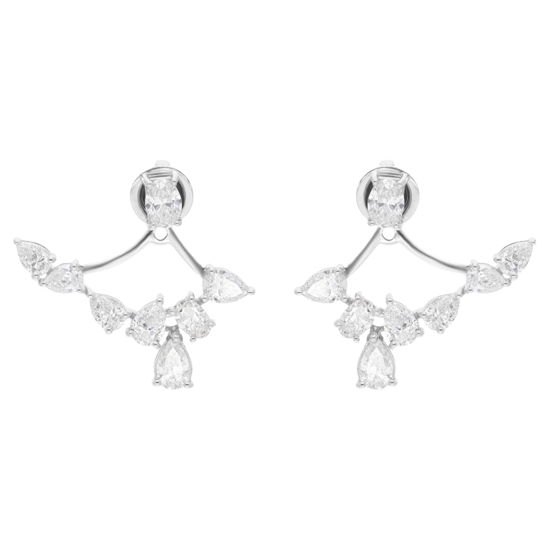 Natural Oval 
Pear Diamond Jacket Earrings 14 Karat White Gold Fine Jewelry For Sale