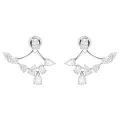 Natural Oval & Pear Diamond Jacket Earrings 14 Karat White Gold Fine Jewelry