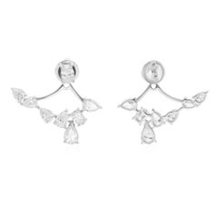 Natural Oval & Pear Diamond Jacket Earrings 18 Karat White Gold Fine Jewelry