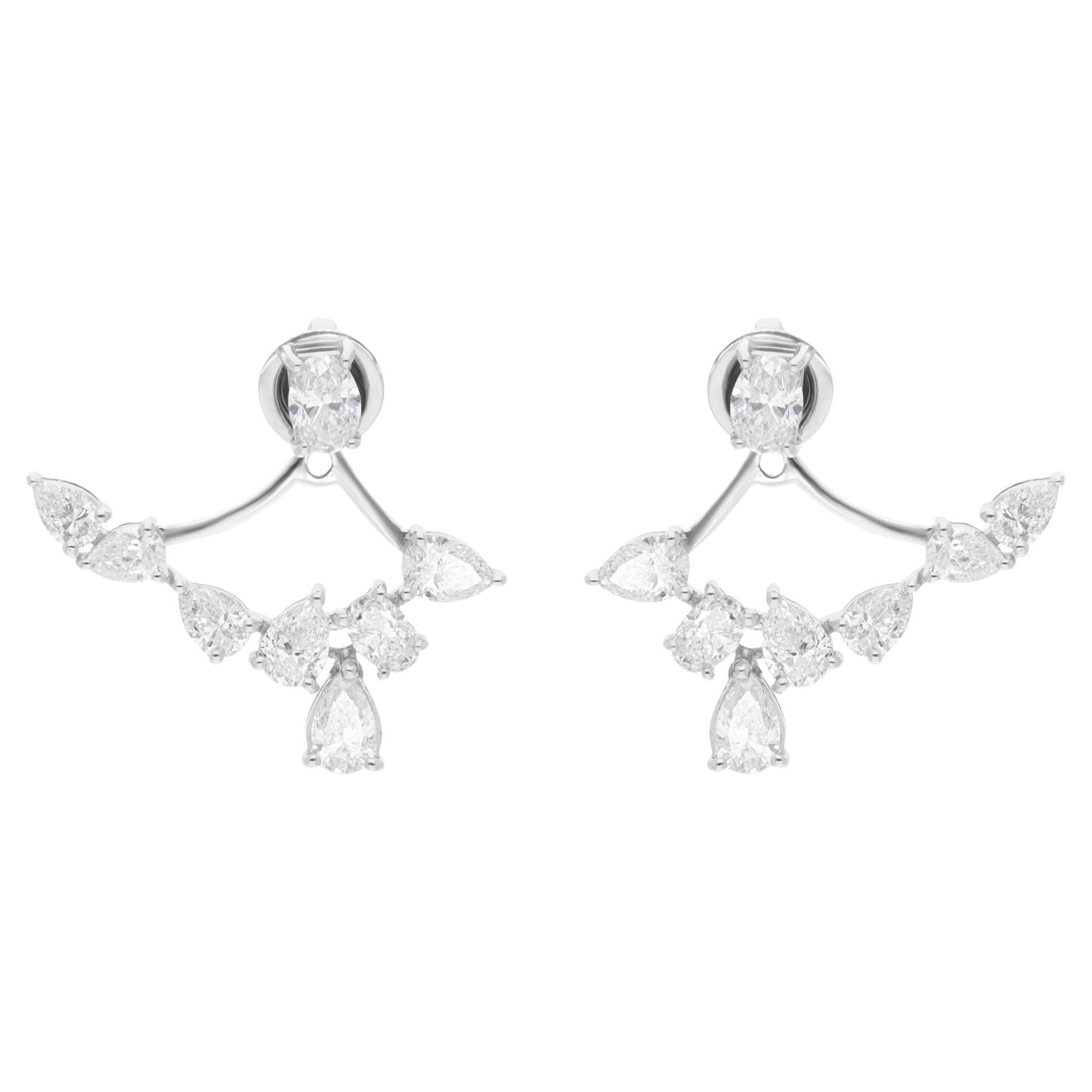 Natural Oval & Pear Diamond Jacket Earrings 18 Karat White Gold Fine Jewelry