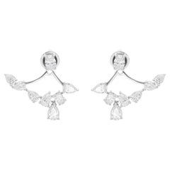 Boucles d'oreilles veste en or blanc 18 carats, diamants naturels ovales et poire