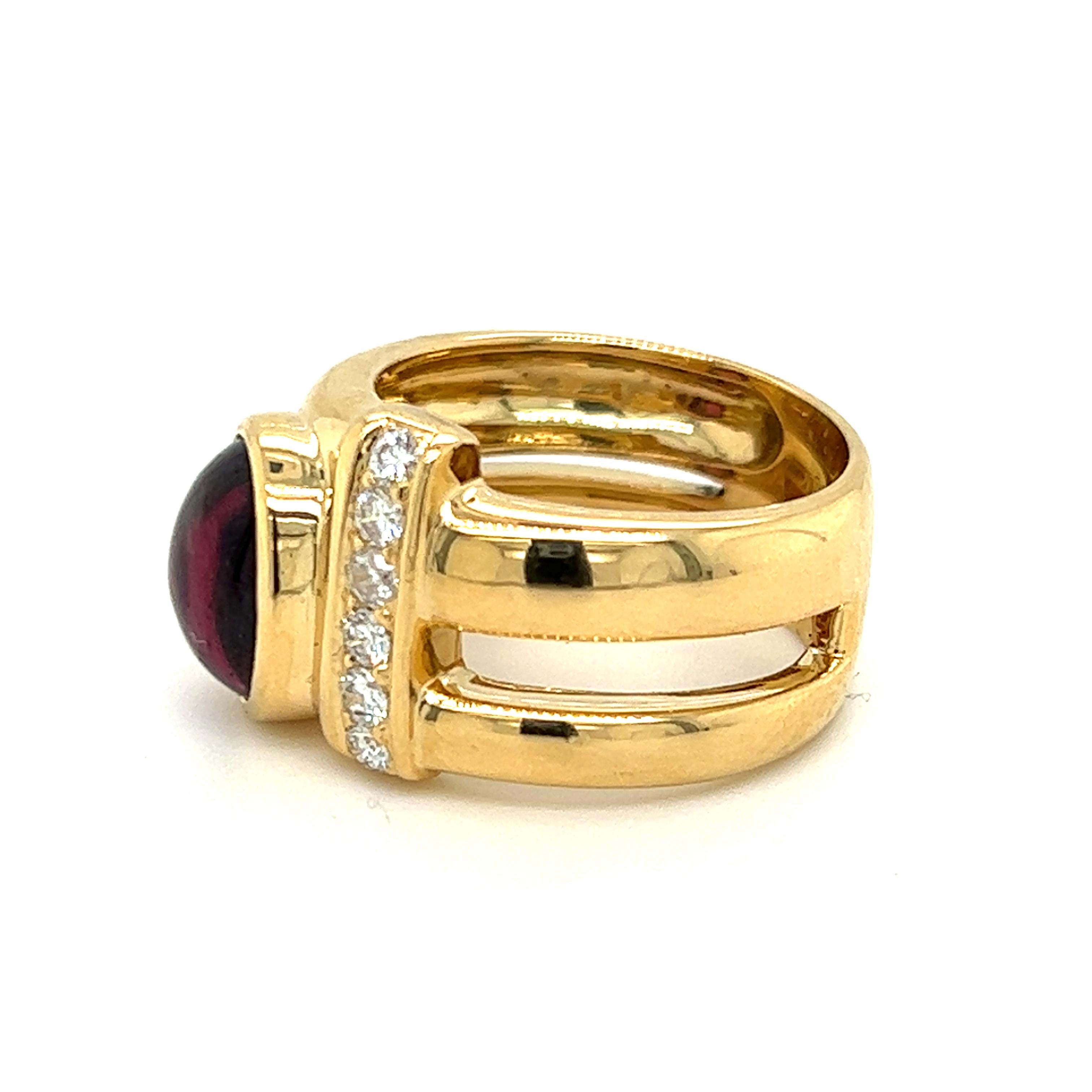 Contemporary Natural Oval Pink Rhodolite Garnet and Diamond Ring in 18K Gold