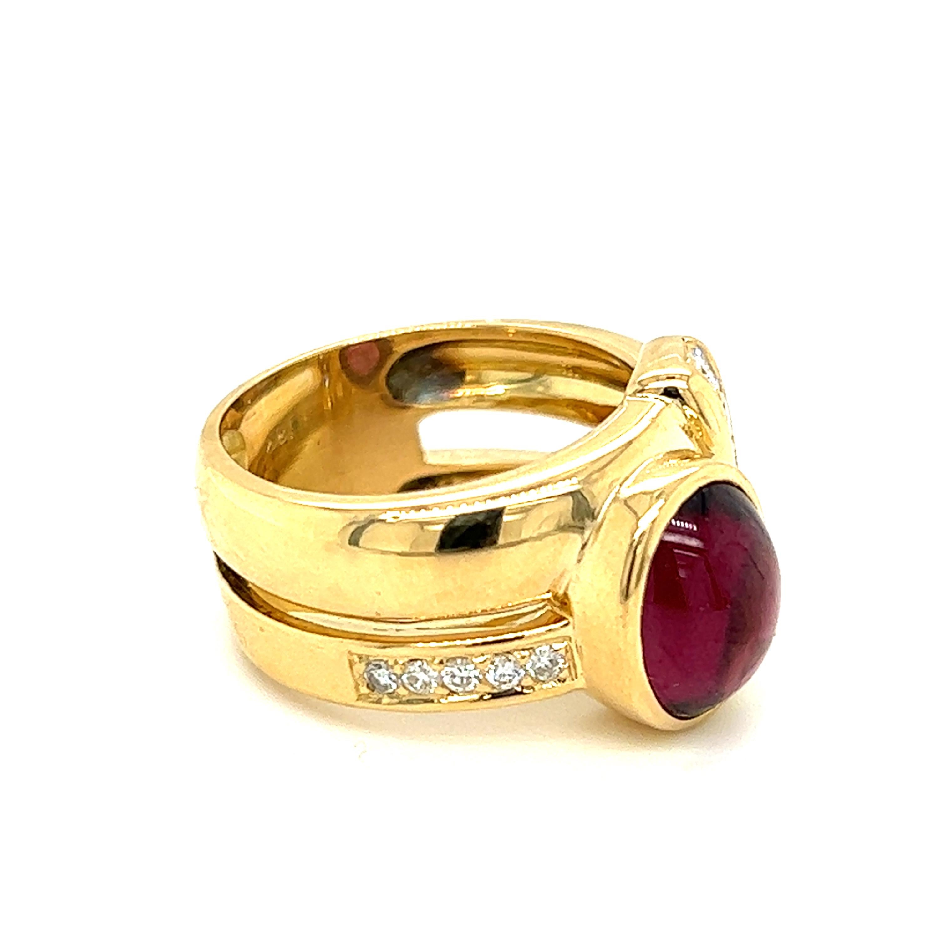 Oval Cut Natural Oval Pink Rhodolite Garnet and Diamond Ring in 18K Gold