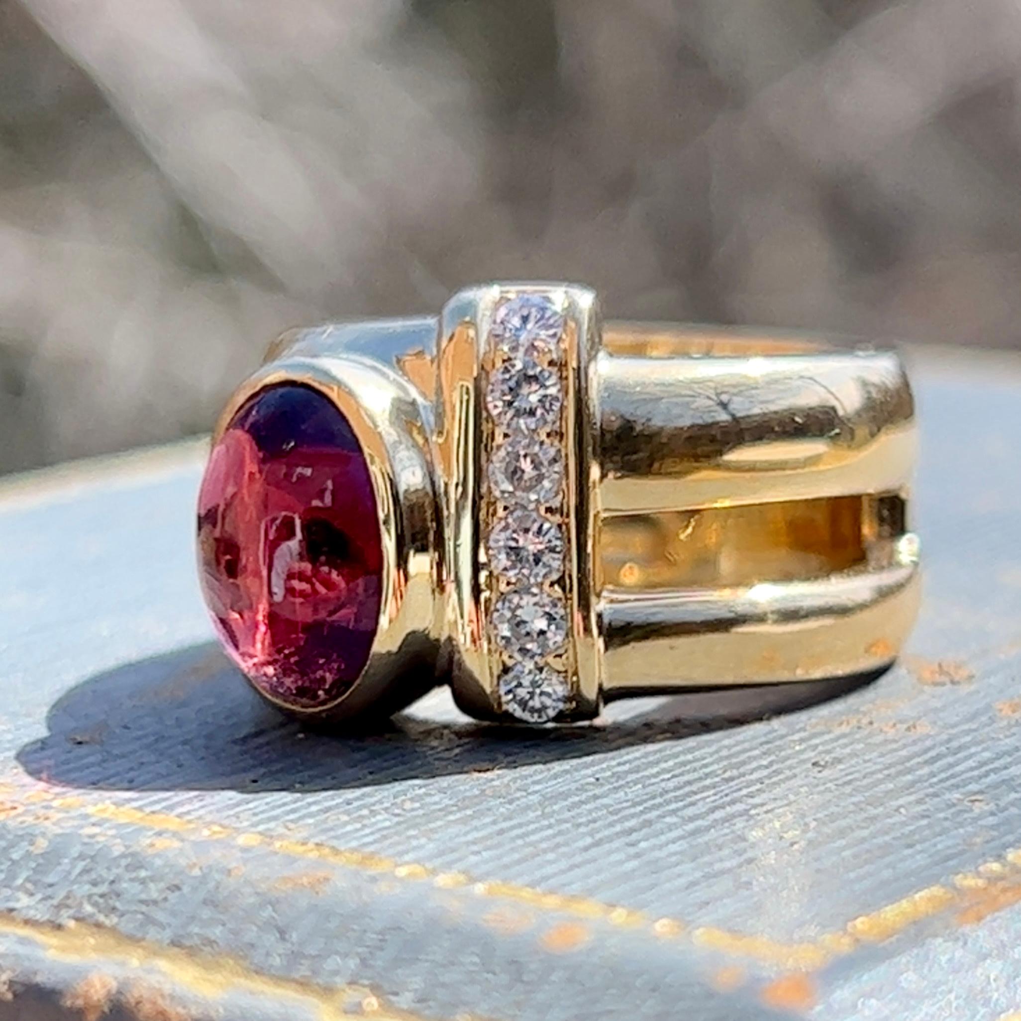 Women's Natural Oval Pink Rhodolite Garnet and Diamond Ring in 18K Gold
