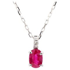 Colgante de gota de oro con rubí rojo ovalado natural y diamante blanco de 0.92 quilates TW