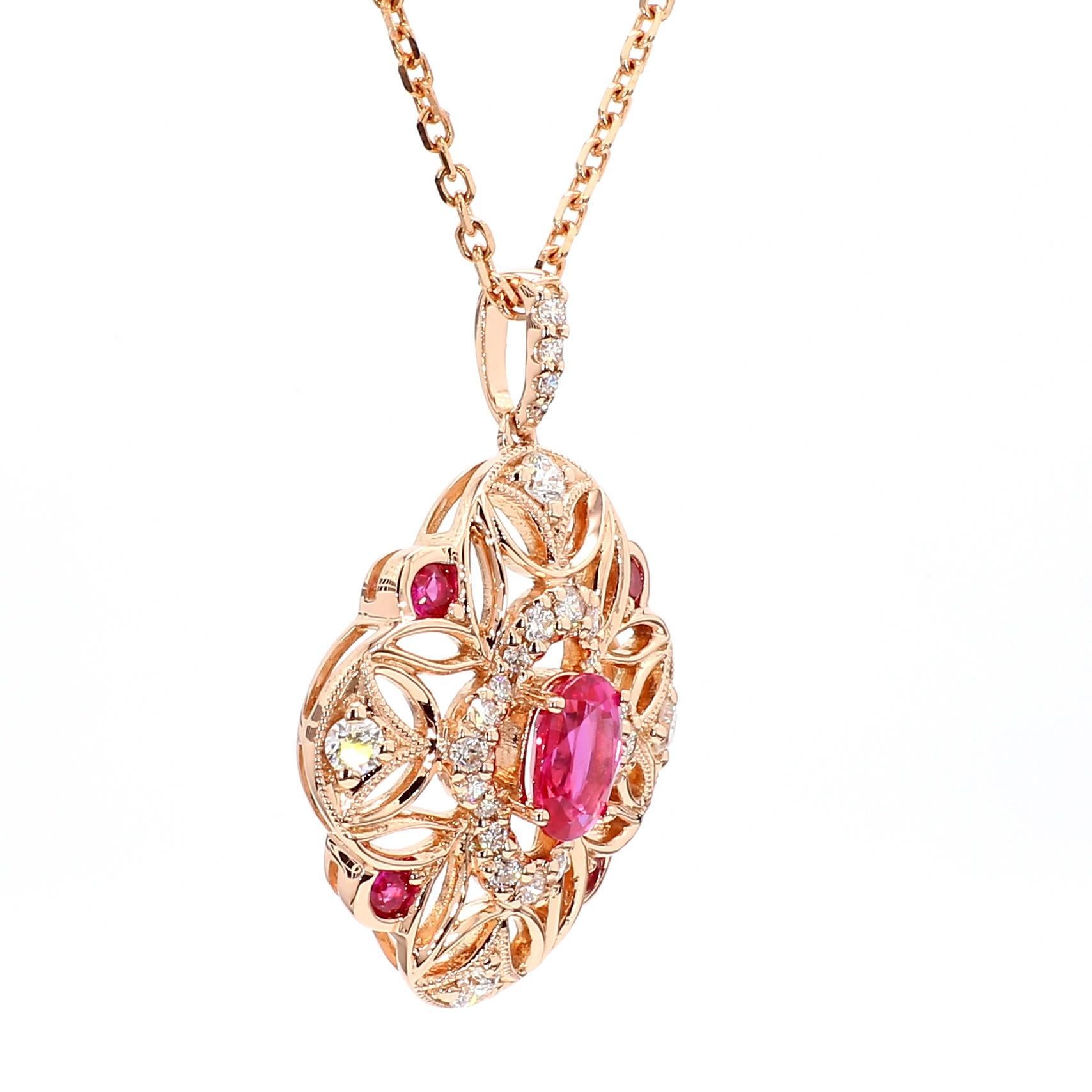 Colgante de gota de oro con rubí rojo ovalado natural y diamante blanco de 1,09 quilates TW Corte oval en venta