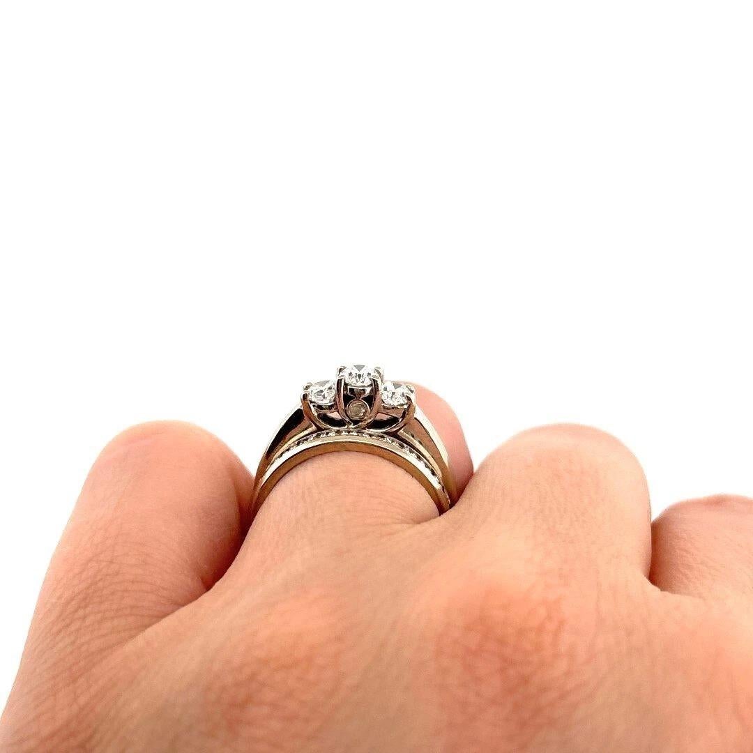 Women's Natural Oval & Round 1.25CTW 14K White Diamond Three Stone Channel Wedding Set For Sale