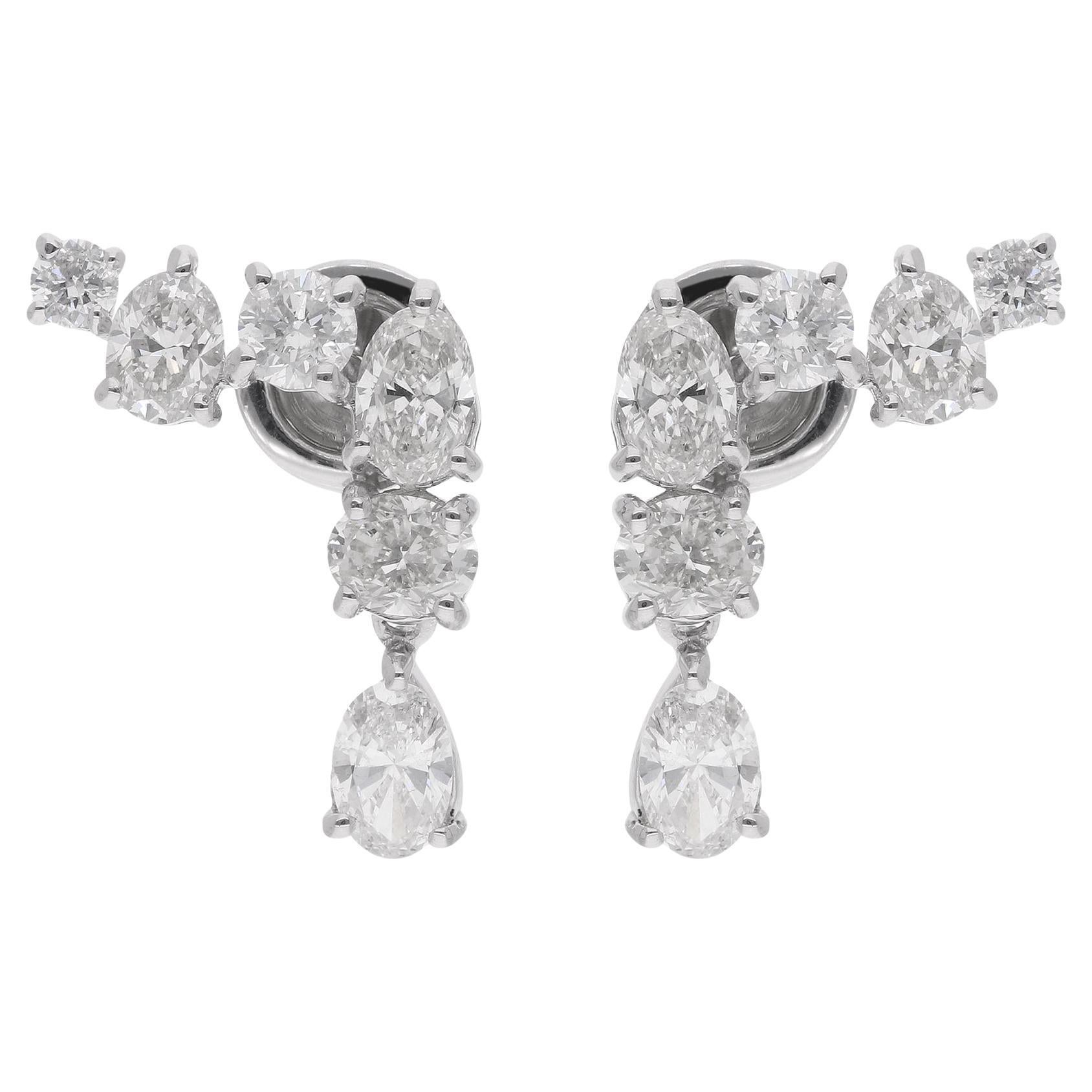 Pendientes de diamantes naturales ovalados y redondos Oro blanco de 18 quilates Joyería fina hecha a mano en venta