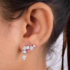 Natural Oval & Round Diamond Earrings 18 Karat White Gold Handmade Fine Jewelry
