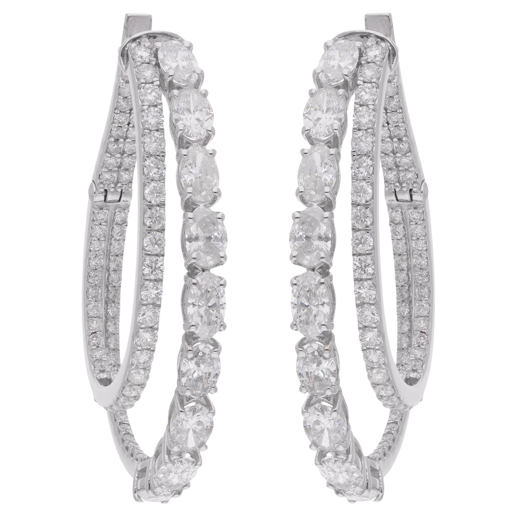 Natürliche ovale 
runde Diamant-Creolen aus 14 Karat Weißgold, handgefertigter Schmuck