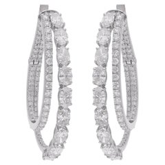 Boucles d
oreilles en diamant naturel ovale et rond en or blanc 14 carats Bijoux artisanaux