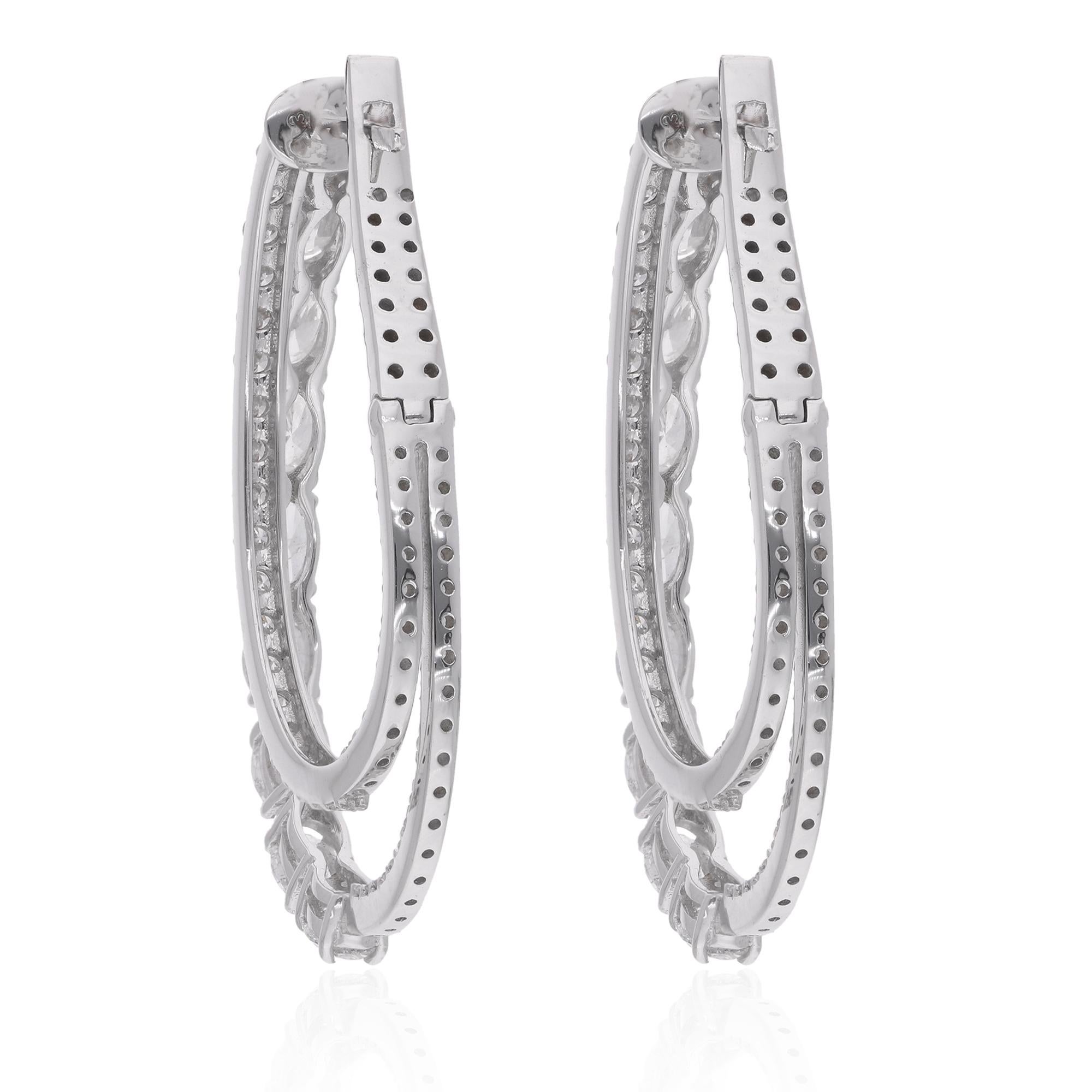 Natürliche ovale & runde Diamant-Creolen aus 18 Karat Weißgold, handgefertigter Schmuck Damen im Angebot