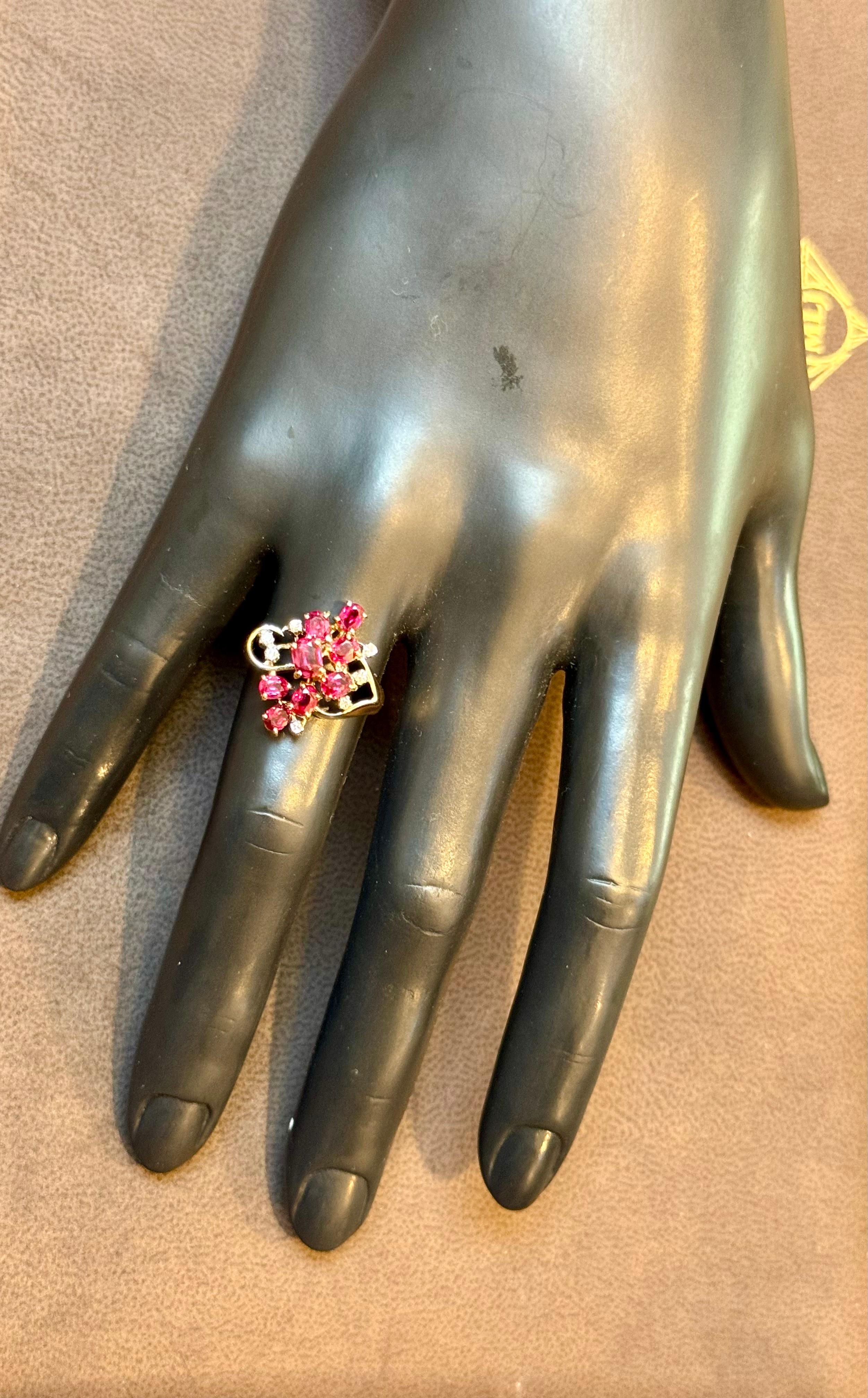 Natural Oval Ruby and Diamond 14 Karat Yellow Gold Cocktail Ring Size 7 For Sale 5