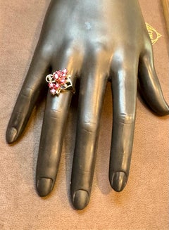 Natürlicher ovaler Rubin und Diamant 14 Karat Gelbgold Cocktail-Ring Größe 7