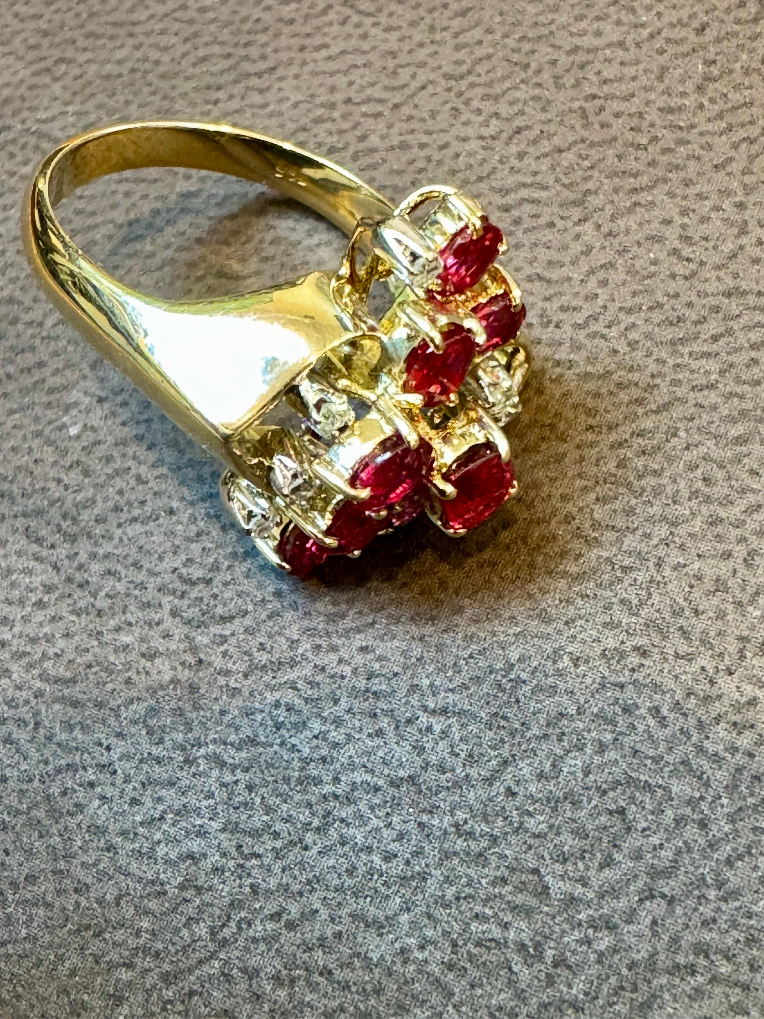 Natural Oval Ruby and Diamond 14 Karat Yellow Gold Cocktail Ring Size 7 In Excellent Condition For Sale In New York, NY