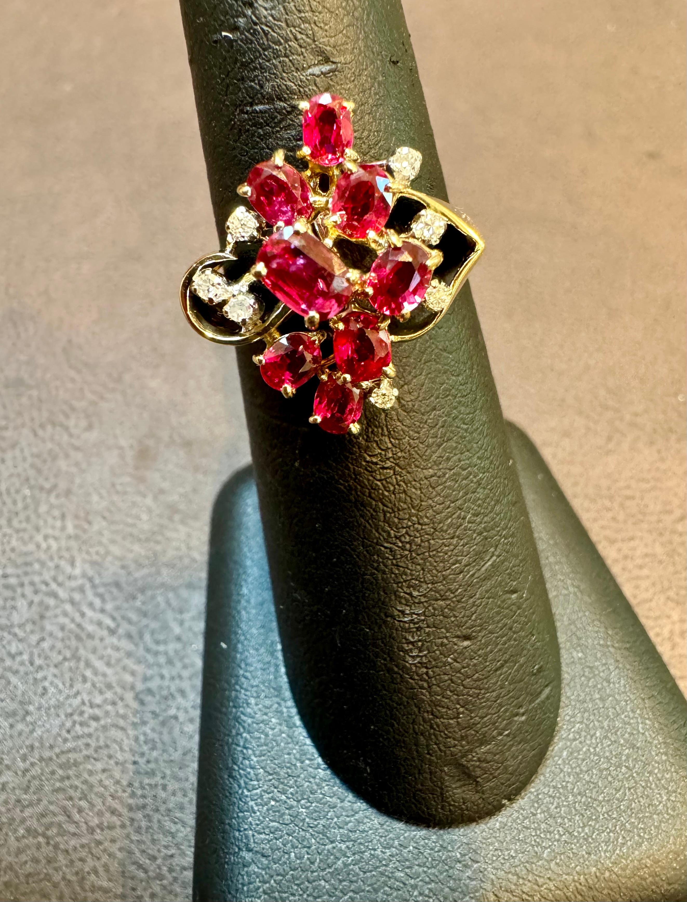 Natural Oval Ruby and Diamond 14 Karat Yellow Gold Cocktail Ring Size 7 For Sale 3