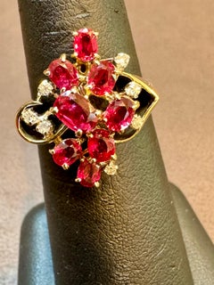 Natural Oval Ruby and Diamond 14 Karat Yellow Gold Cocktail Ring Size 7