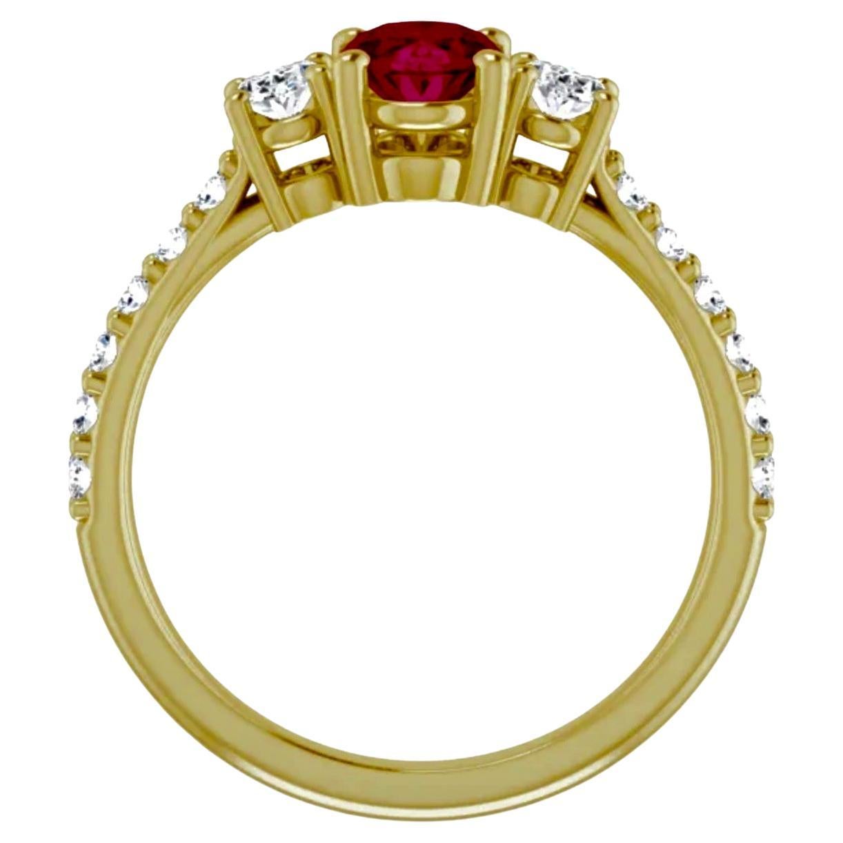 Contemporain Bague de fiançailles rubis ovale naturel et diamant or jaune 18k en vente