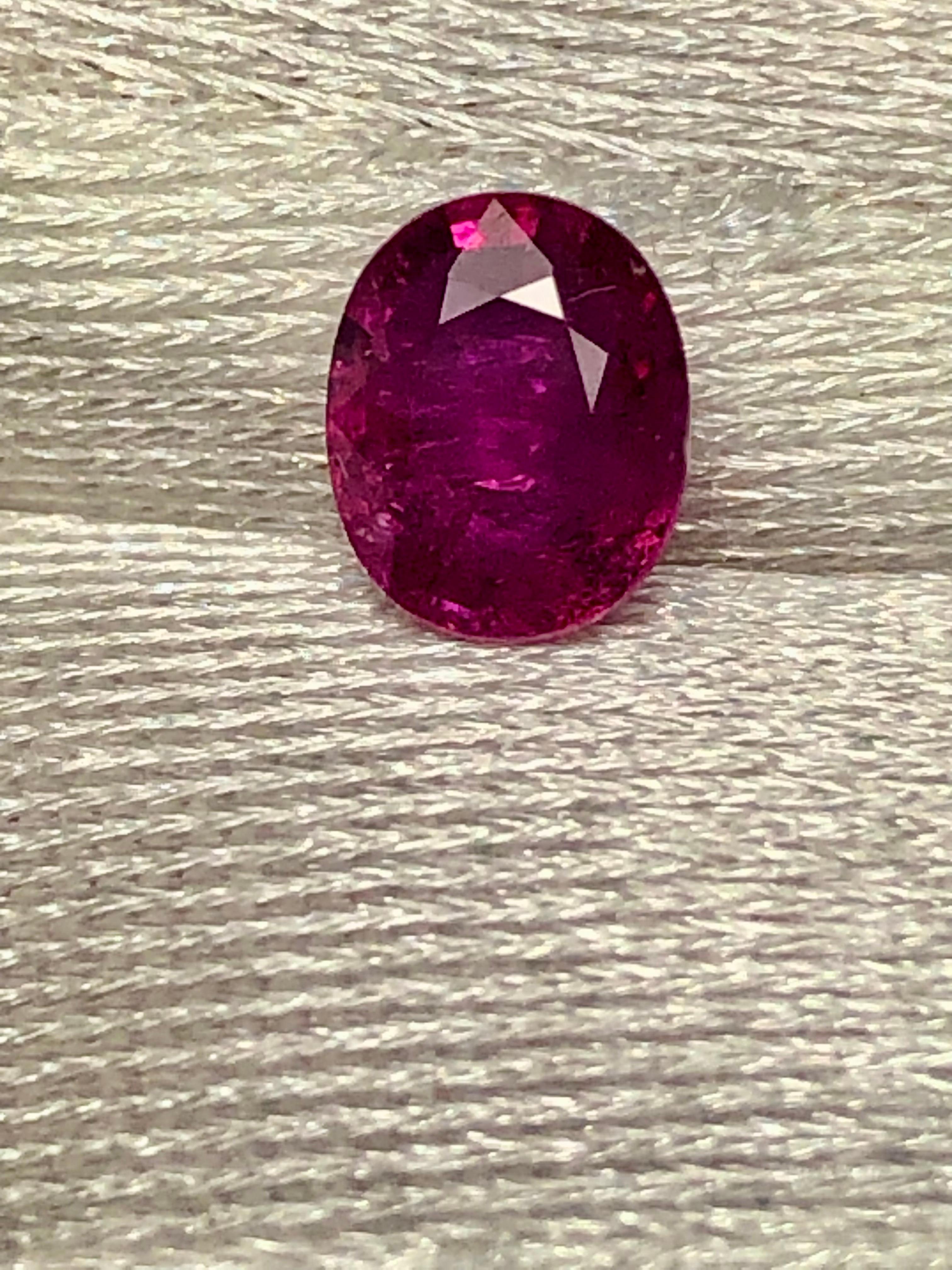 ***Made to order to your finger size, custom options are available, don't hesitate to inquire***
Stunning One 100% Untreated Mozambique Oval Ruby Approx. 1.40 Carats with Extraordinary Color, Clarity, and Brilliance, Set with Natural Oval Diamonds