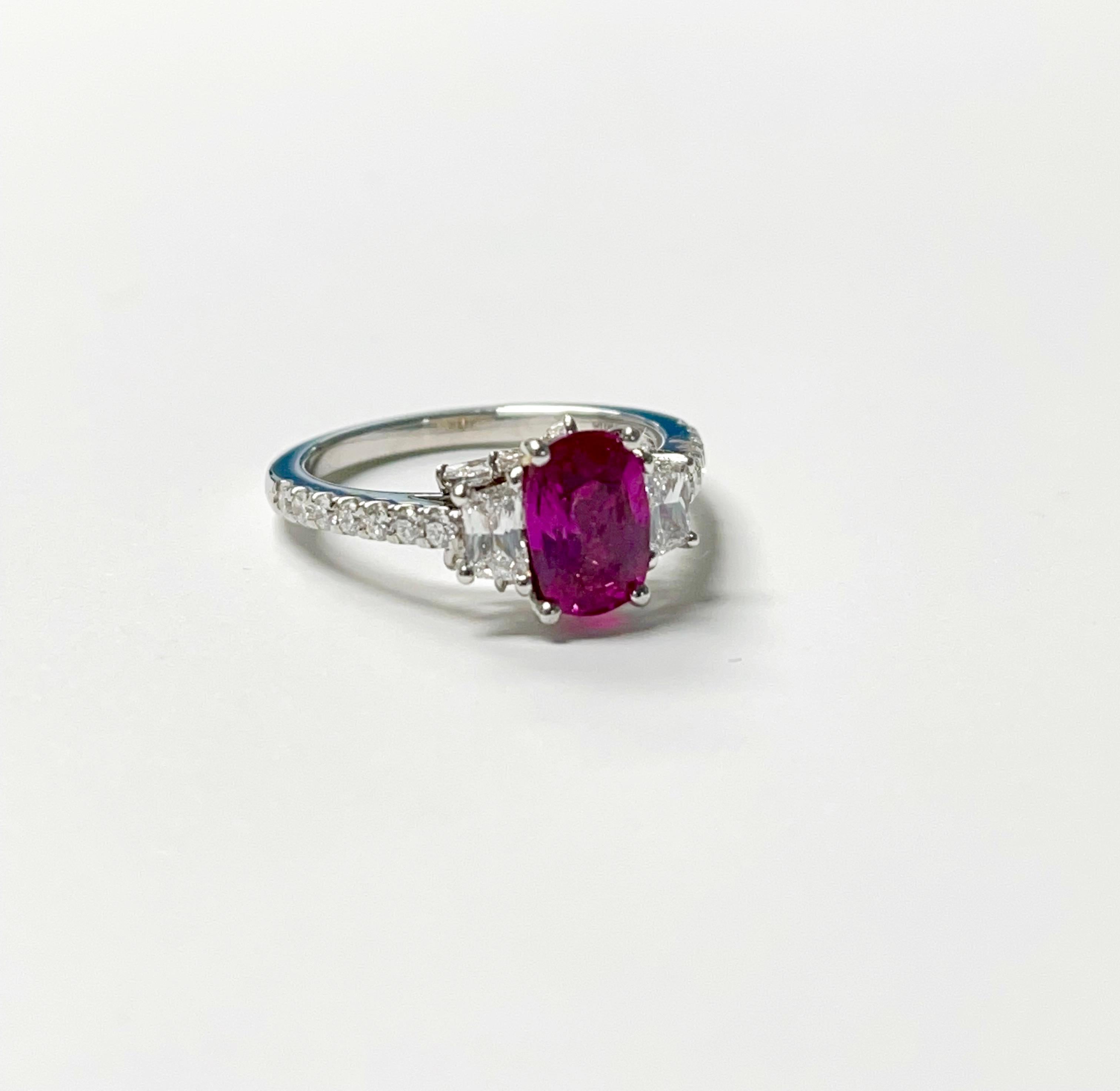 Natural Oval Ruby and Diamond Engagement Ring in 18K White Gold For Sale 4