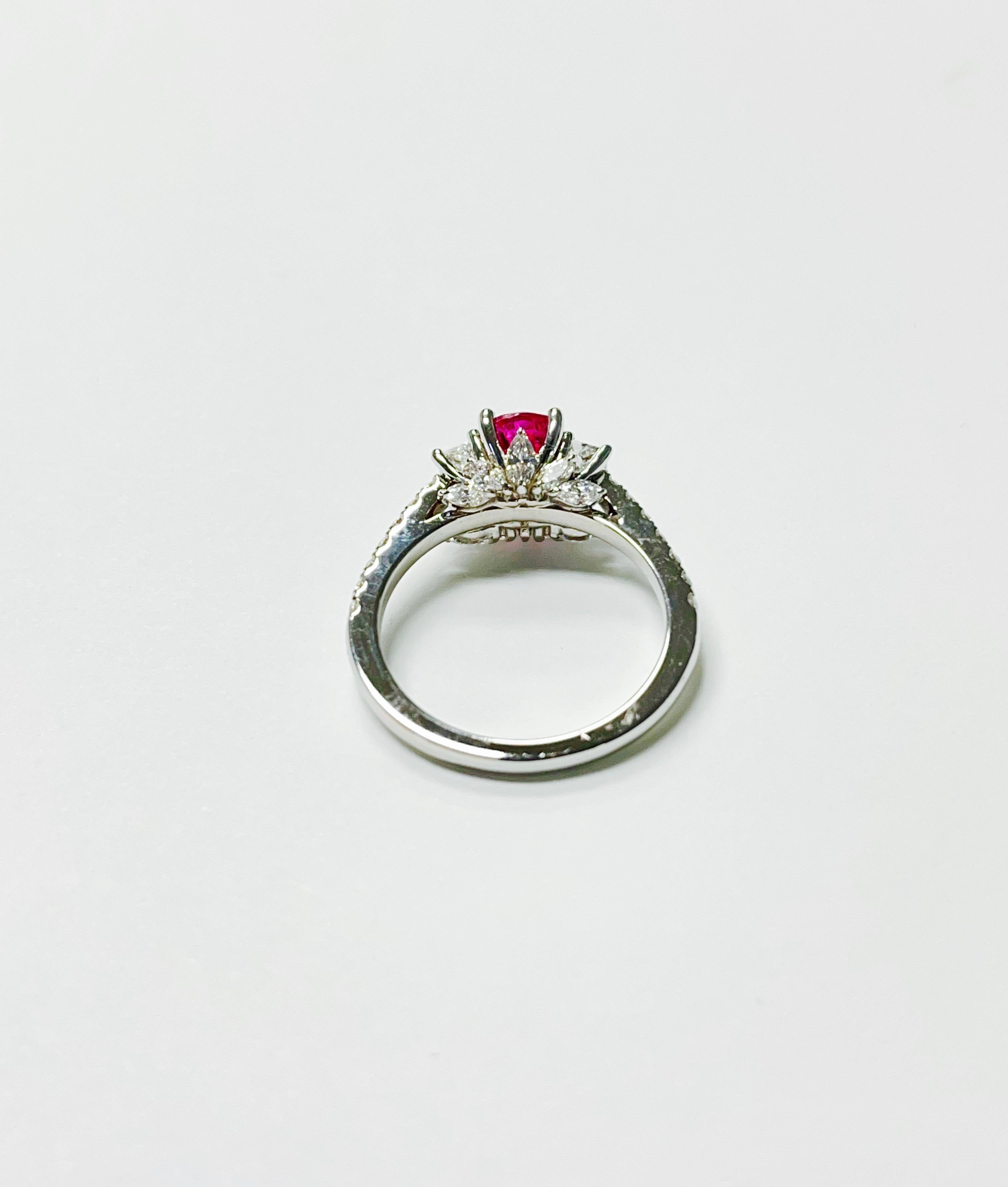 Natural Oval Ruby and Diamond Engagement Ring in 18K White Gold In New Condition For Sale In New York, NY