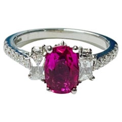 Natural Oval Ruby and Diamond Engagement Ring in 18K White Gold