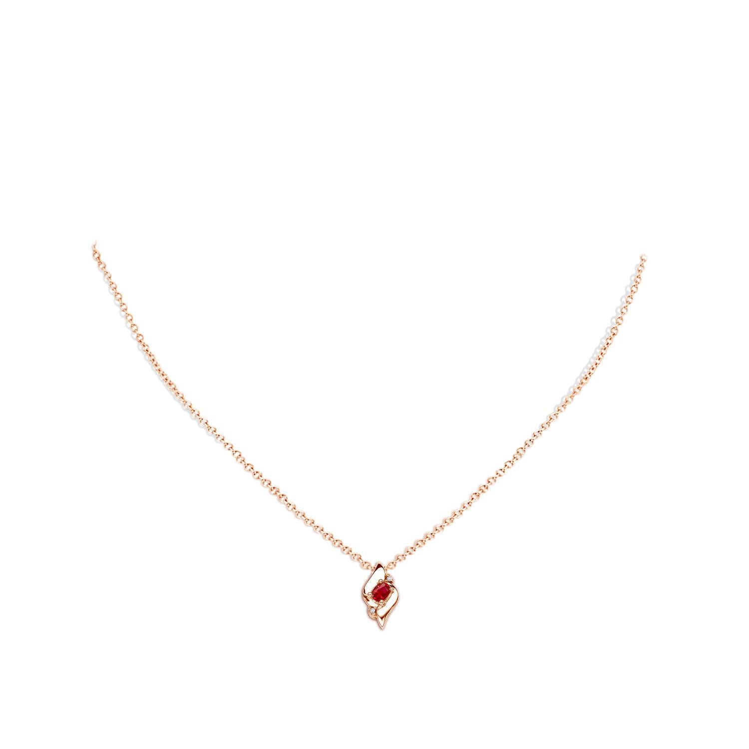 Oval Cut Natural Oval Ruby and Diamond Pendant in 14K Rose Gold (Size-4x3mm) For Sale