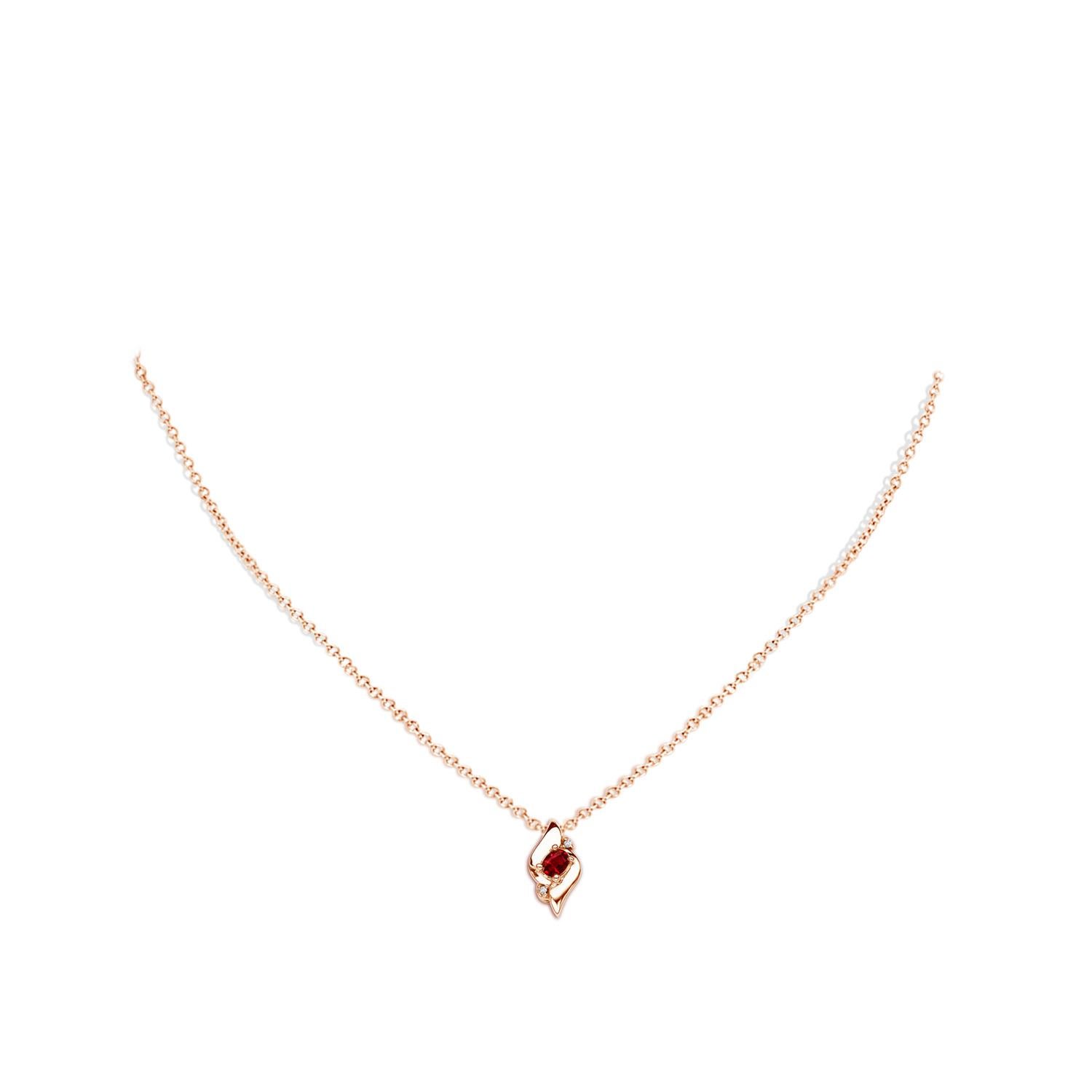 Taglio ovale Ciondolo ovale Nature con rubino e diamante in oro rosa 14K (dimensioni 4x3 mm) in vendita