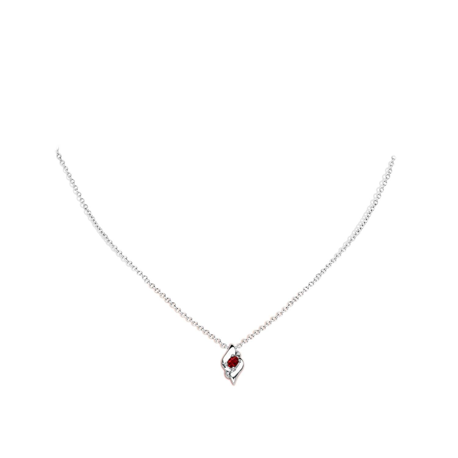 Oval Cut Natural Oval Ruby and Diamond Pendant in 14K White Gold (Size-4x3mm) For Sale