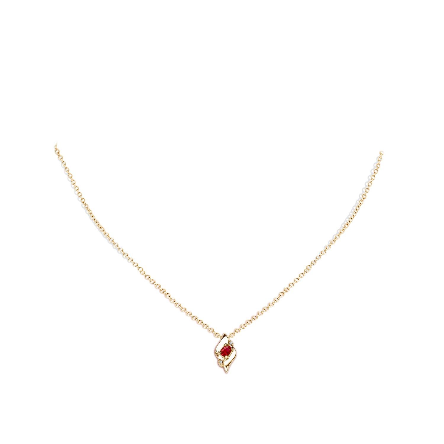 Colgante de Rubí Ovalado Natural y Diamante en Oro Amarillo de 14K (Tamaño-4x3mm) Corte oval en venta