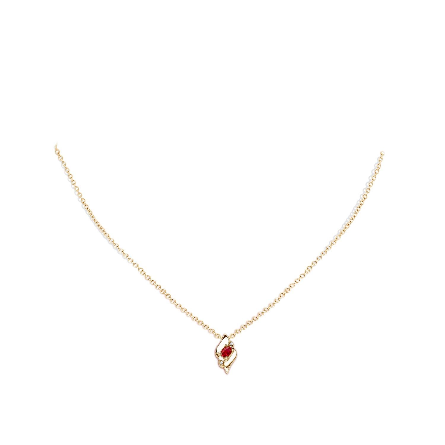 Oval Cut Natural Oval Ruby and Diamond Pendant in 14K Yellow Gold (Size-4x3mm) For Sale