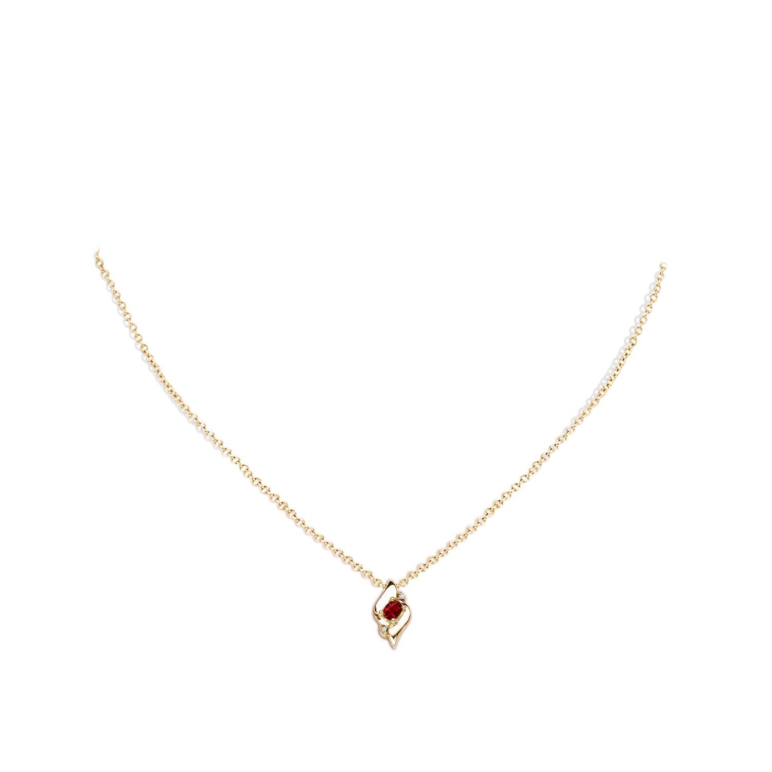 Oval Cut Natural Oval Ruby and Diamond Pendant in 14K Yellow Gold (Size-4x3mm) For Sale