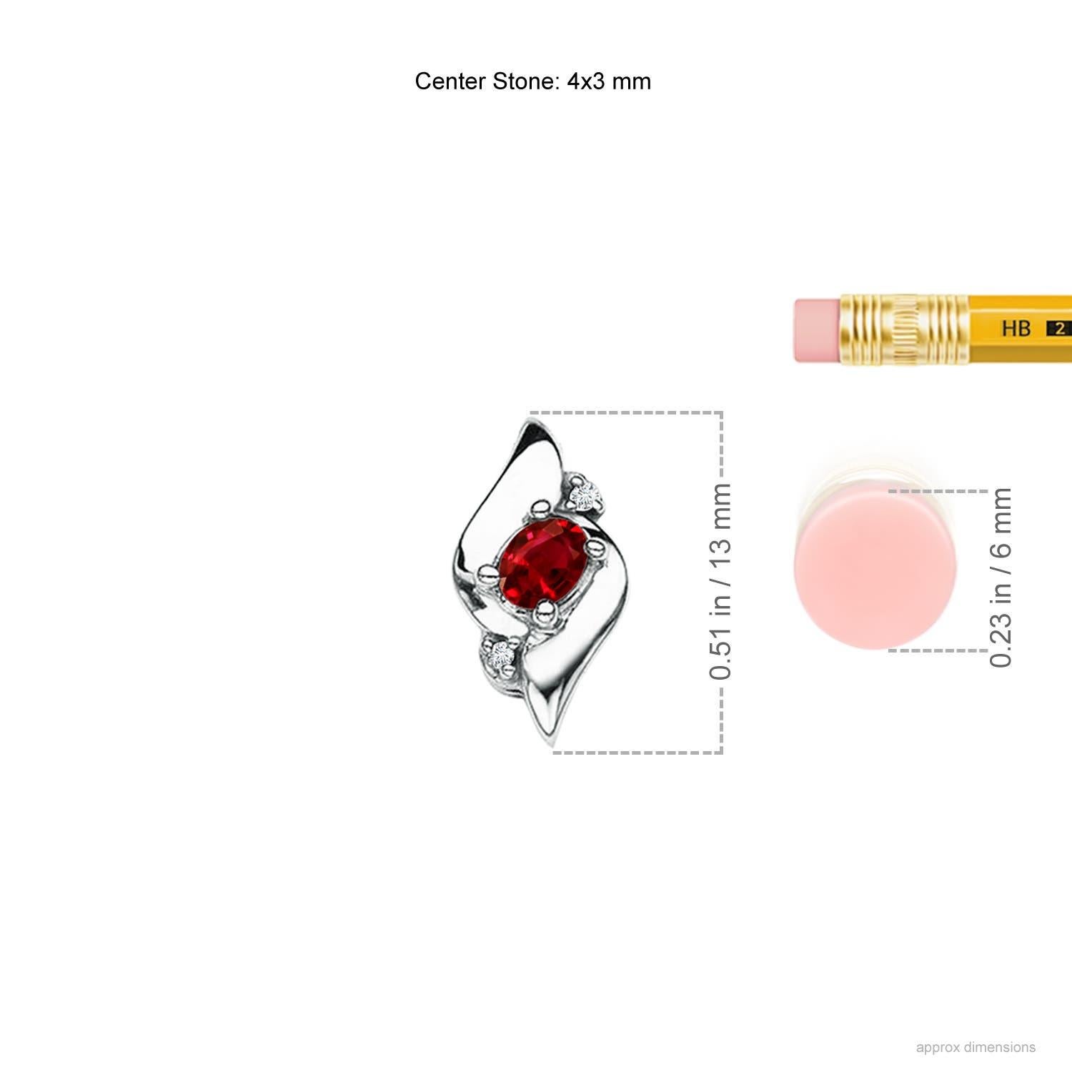 Colgante de rubí natural ovalado y diamante en platino (Tamaño-4x3mm) Moderno en venta