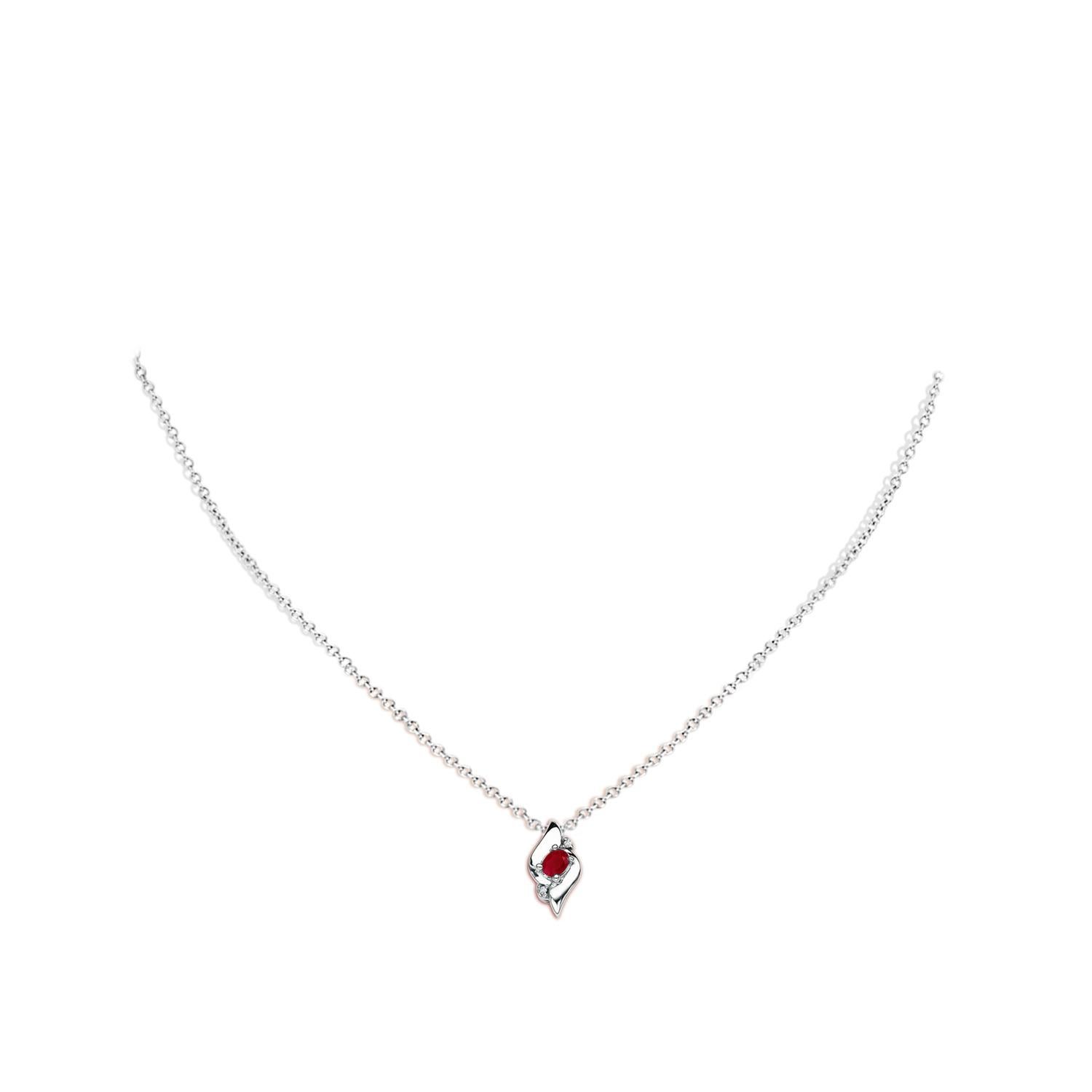 Colgante de rubí natural ovalado y diamante en platino (Tamaño-4x3mm) Corte oval en venta
