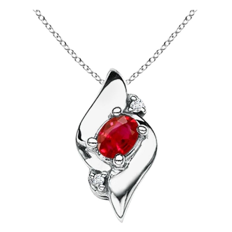 Colgante de rubí natural ovalado y diamante en platino (Tamaño-4x3mm)
