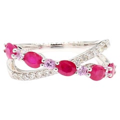 Natural Oval Ruby and Diamond/Sapphire 1.45 Carat TW Gold Cocktail Band