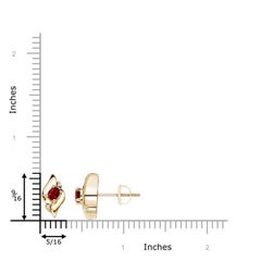 Angara Natural Oval Ruby and Diamond Shell Stud Earrings in 14K Solid Gold